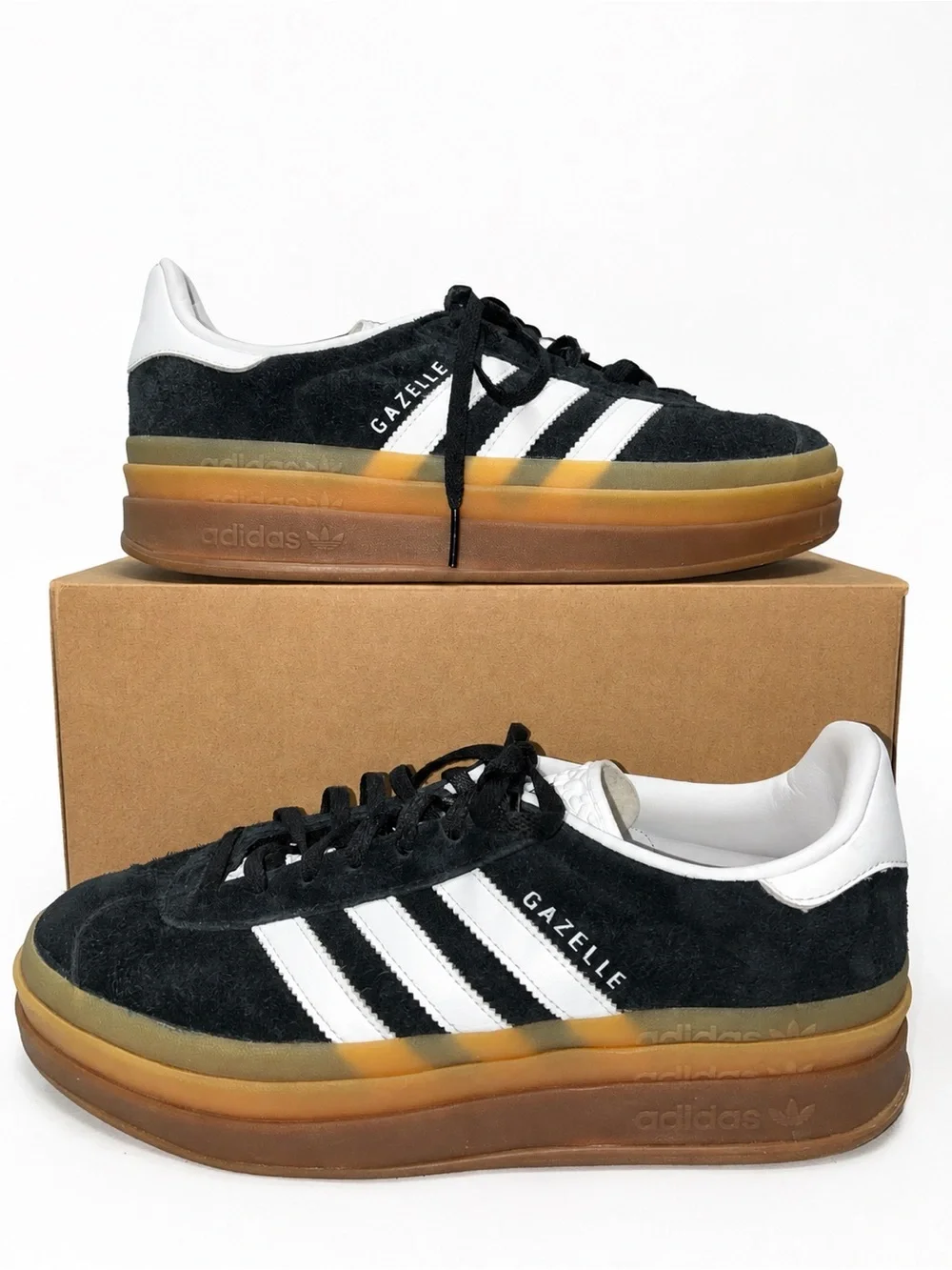 Adidas Gazelle Bold Men’s Size 9 Black White Gum Platform Suede Sneakers EUC